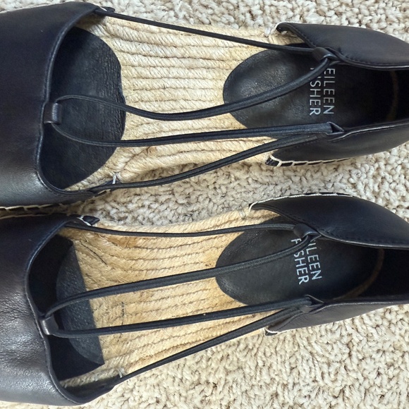 EILEEN FISHER Lee Black Leather Espadrille 9 - Picture 2 of 6
